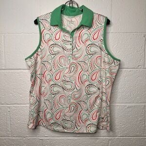 Golf America XL Sleeveless Polo Shirt White Paisley Print Golf Activewear